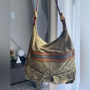 Louis Vuitton Buggy GM One shoulder Hand Bag Hand Bag Monogram denim Green M9...